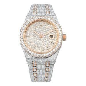 Two-tone rose octagonal moissanite watch with a fully set bracelet